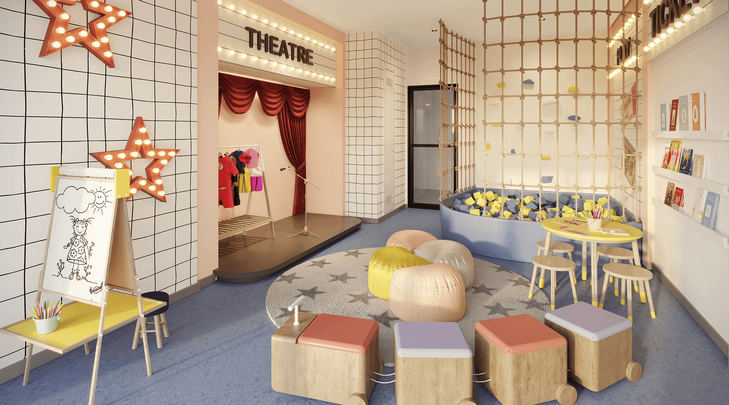 Perspectiva ilustrada do Kids Lounge