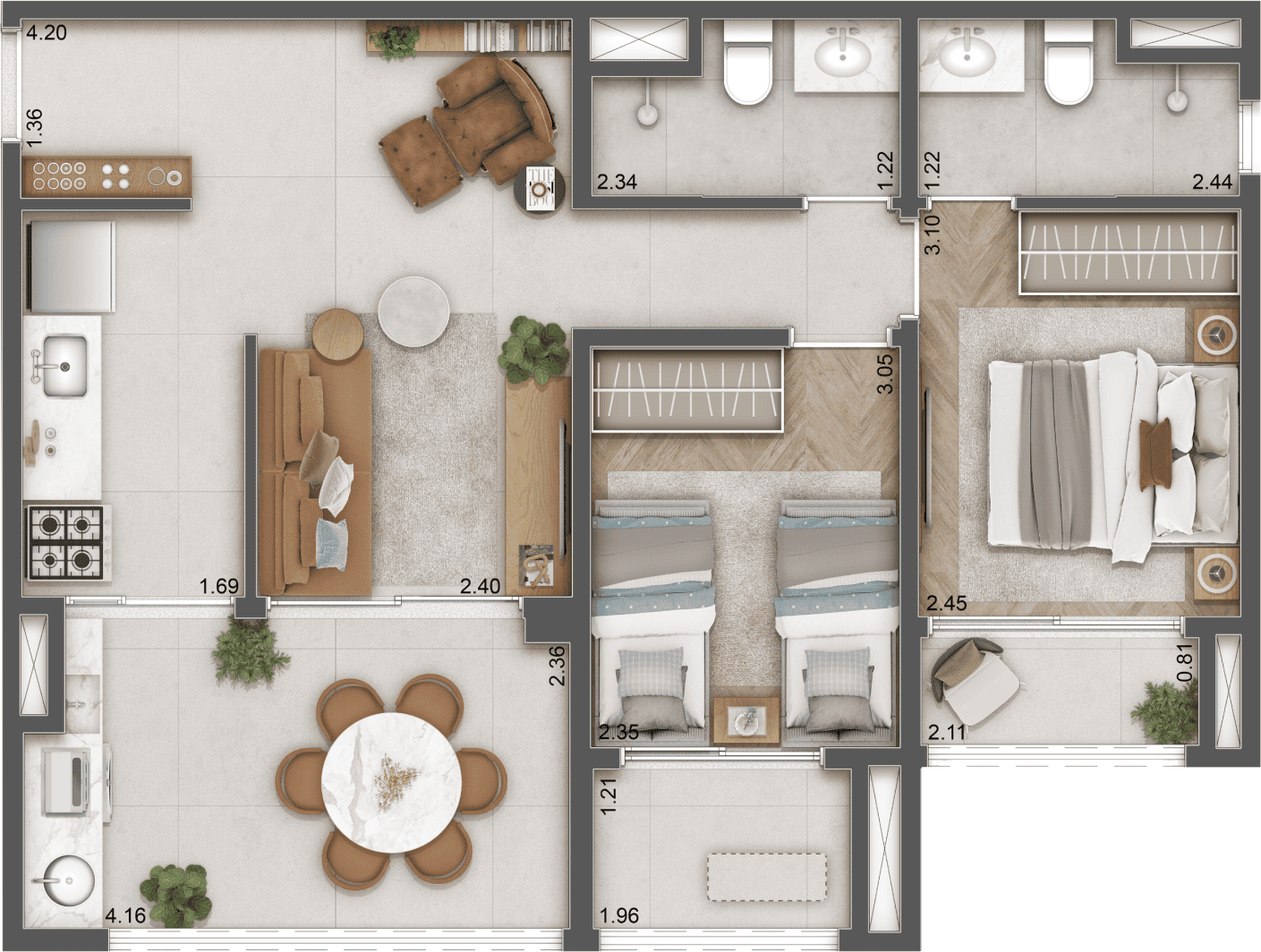Planta do apartamento 63 M²